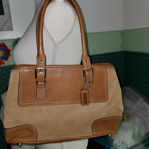 COACH EUC SUEDE HAMPTON LEATHER SATCHEL - Picture 4 of 6
